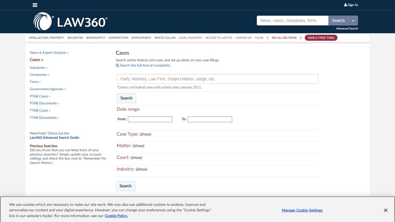 Law360 : Find Cases